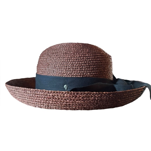Helen Kaminski brown straw raffia hat with black bow in perfect condition. - Picture 2 of 9